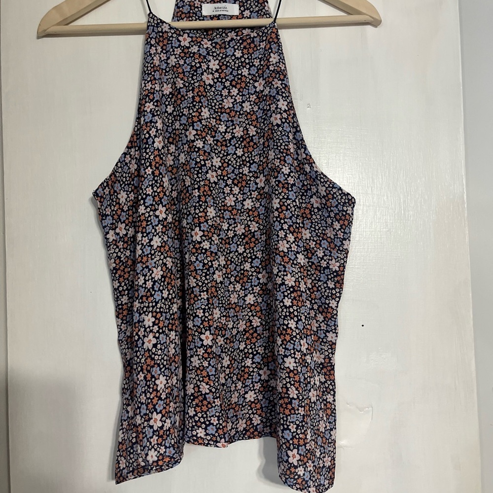 Active USA Floral Tank Top - Black and Orange